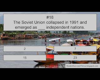 The Soviet Union collapsed in 1991 and emerged as ___ independent nations. Answer choices include: 2, 7, 15, 23