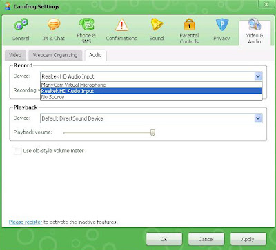 Setting Camfrog Take Mic Windows XP