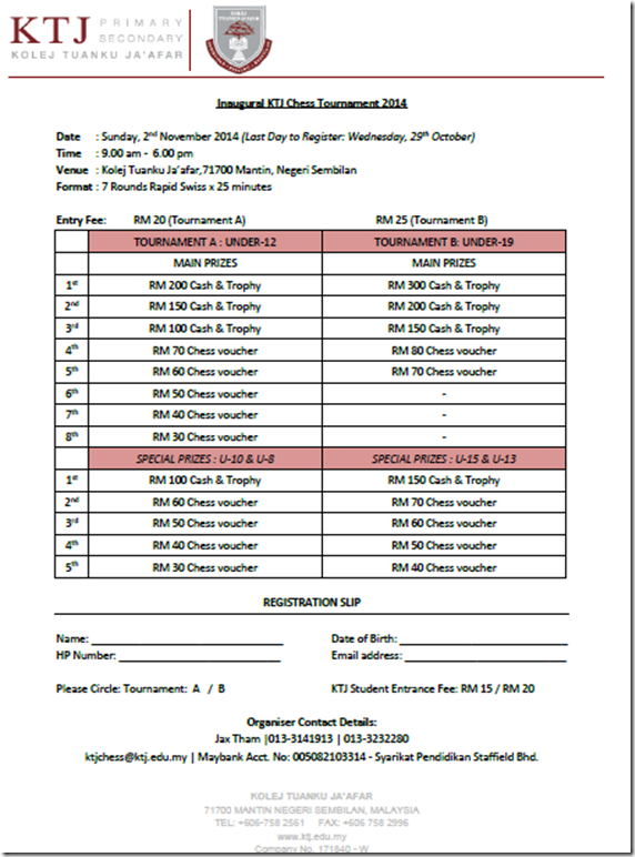 Laman Firey Rook Chess Malaysia: Inaugural KTJ Chess 