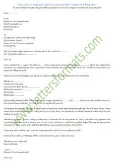 Complaint Letter for Wrong or High Telephone billing error (Sample)