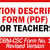 POSITION DESCRIPTION FORM FOR TEACHERS (DBM-CSC Form No. 1) Free Download