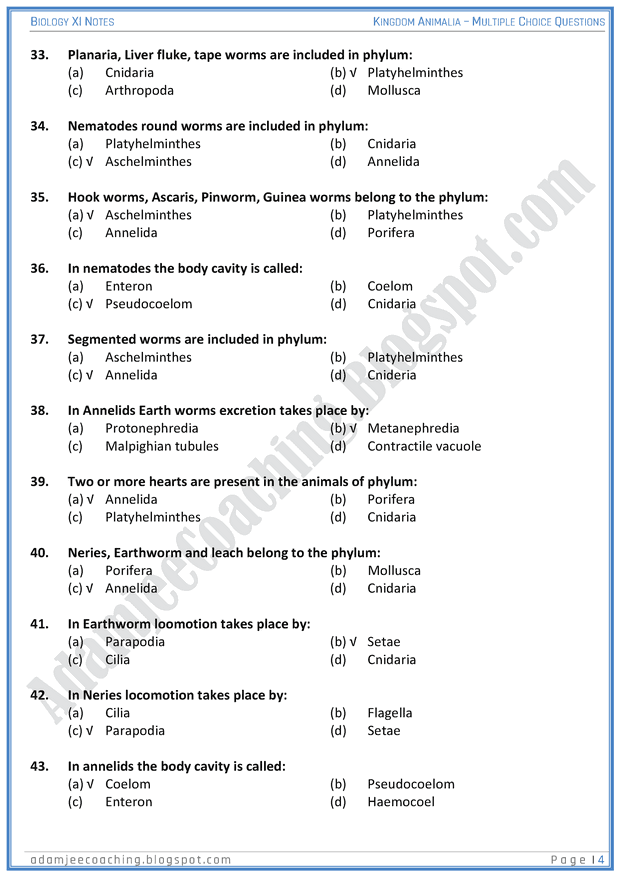 kingdom-animalia-mcqs-biology-11th