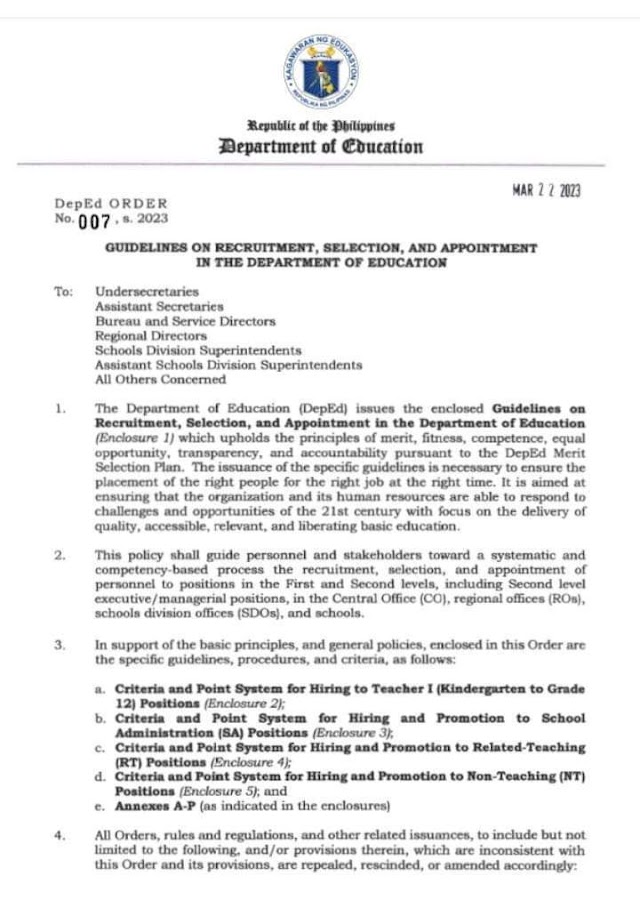 Guidelines on Recruitment, Selection and Appointment in the DepED