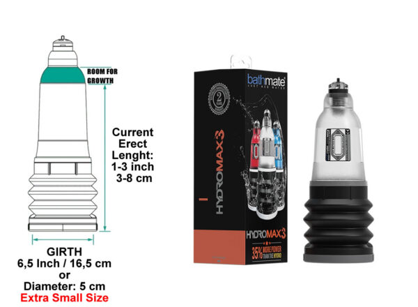 Bathmate Hydromax 3 penis pump size chart