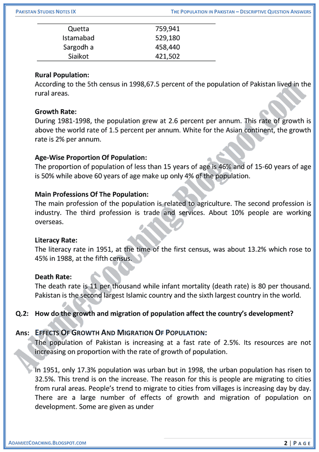 the-population-in-pakistan-descriptive-question-answers-pakistan-studies-ix