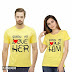 Yellow Printed Cotton Blend Couple Tees