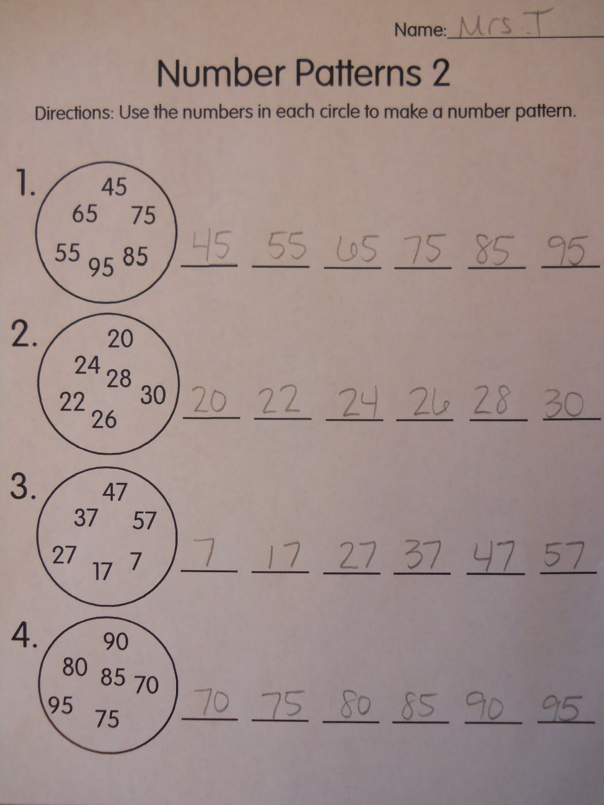 mrs ts first grade class number patterns