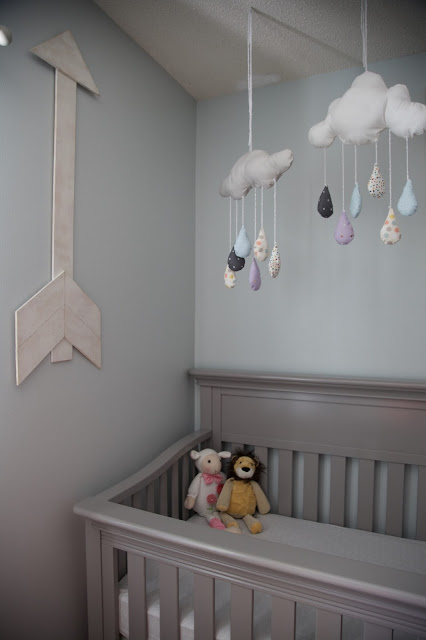A travel and adventure-inspired gender neutral nursery with pops of burlap, pale gray, white, blue, and green.