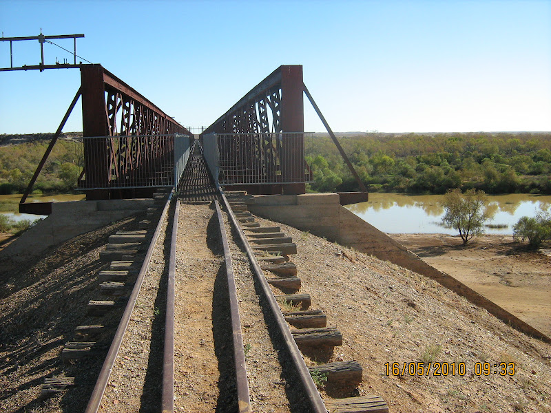 Old Ghan Railway line over Algebuckina Waterh ole title=