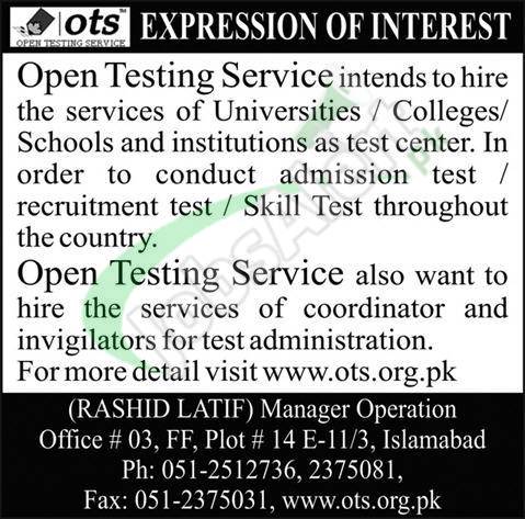 Invigilator Jobs in OTS 2023 Online Registration Latest Advertisement