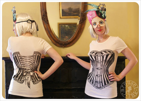 Women's Steampunk Corset T-shirt in White