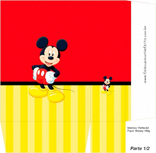 Mickey en Fondo Amarillo con Zigzags y Rojo con Lunares: Cajas para Imprimir Gratis.