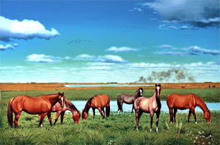 paisajes-campos-con-caballos corceles-pinturas-realistas