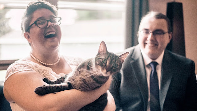 Purrman with bridal couple, Cheyenne and Jeff