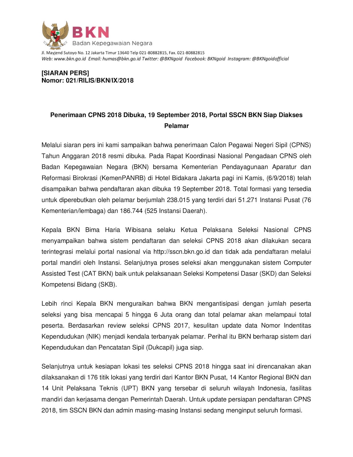 Untuk update persiapan pendaftaran CPNS 2018 tim SSCN BKN dan admin masing masing Instansi sedang menginput seluruh formasi