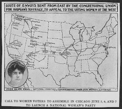 Map showing route of women on the Suffrage Special