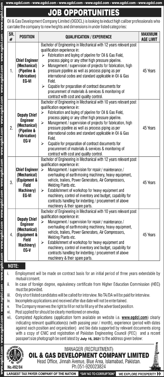 OGDCL Jobs 2021 Online Apply Now