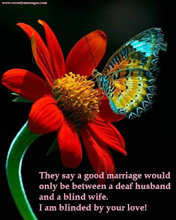 They say a good marriage would only be between a deaf husband and a blind wife. I am blinded by your love!