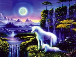 Fantasy landscape with unicorns