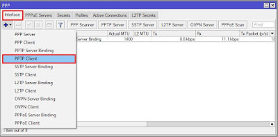 1. Menambahkan PPTP Client mikrotik