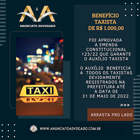 AUXÍLIO TAXISTA DE R$ 1.000,00 - Saiba mais.