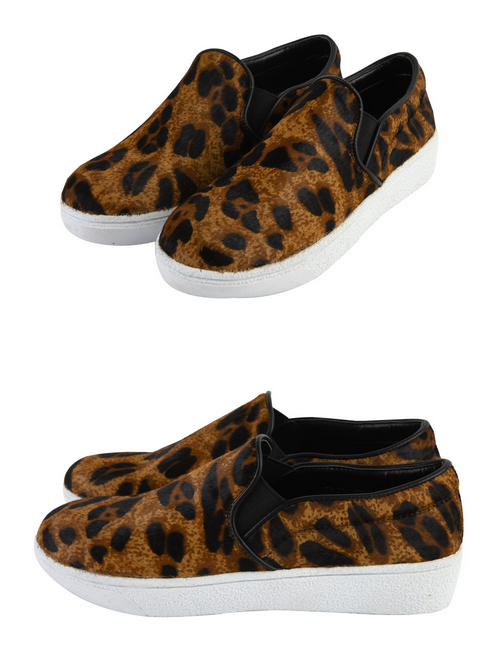 Leopard Cowhide Slip On Sneakers