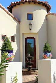 spanish style house, spanish fountain, al's espana fountain, espana fountain, garden fountain, talavera pottery, turret, spanish colonial architecture, spanish architecture