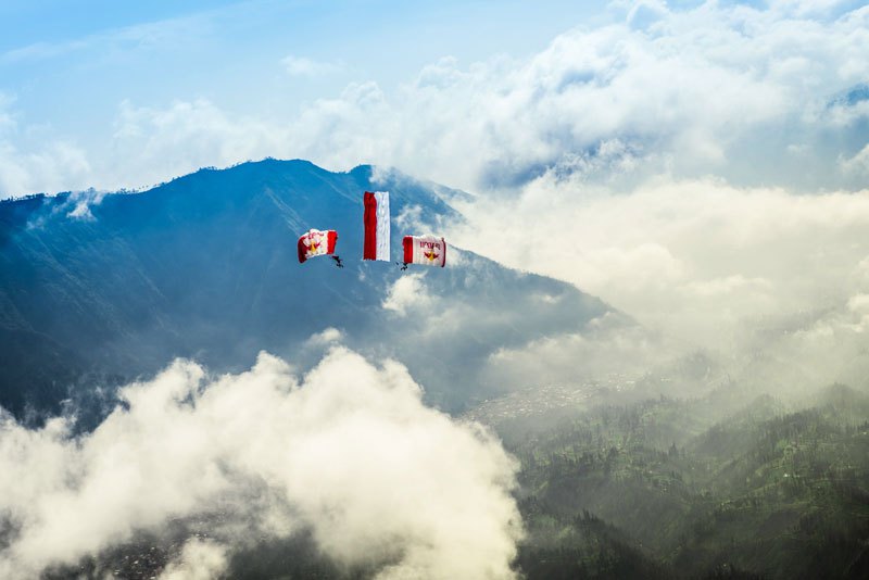 Wingsuit Flying Over Active Volcanoes in Indonesia