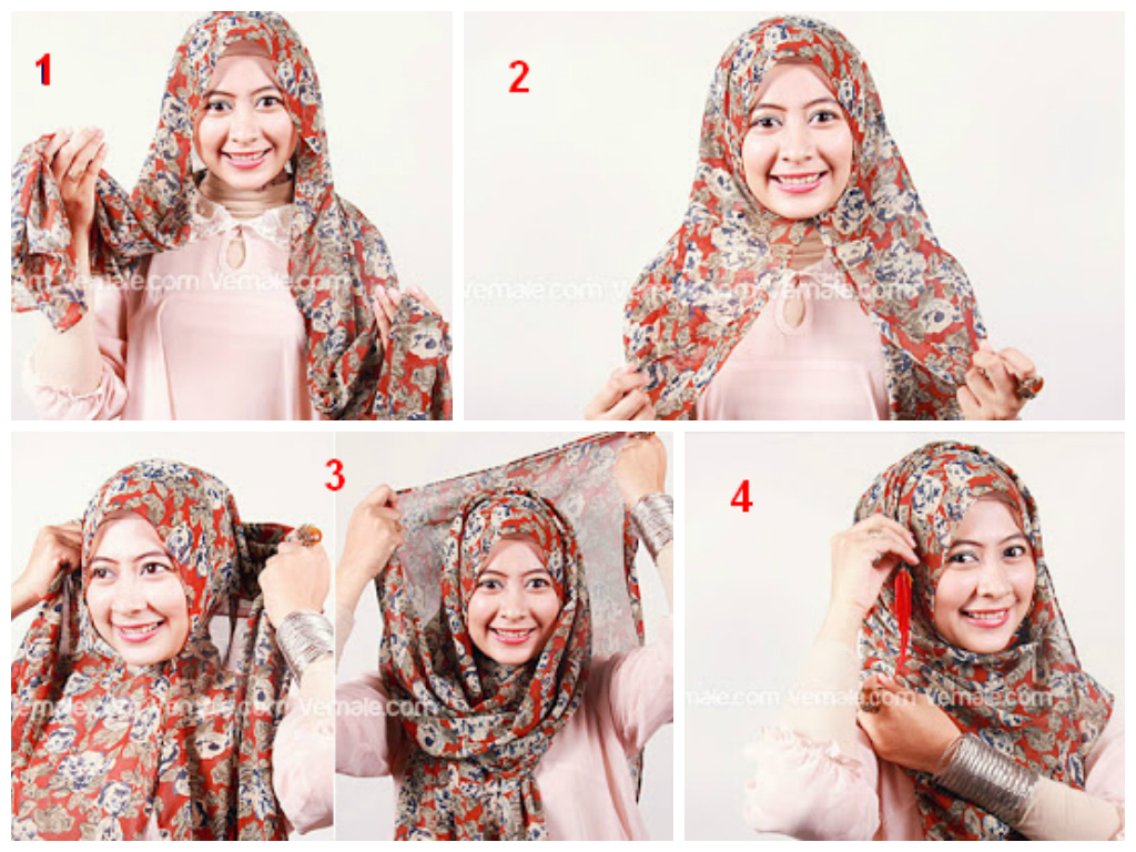 Memakai Jilbab Pashmina Chiffon Motif Modern