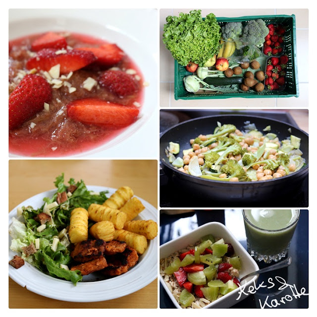 Biokiste #25: Erdbeeren, Kiwi, Salat und Kichererbsen-Gemüsepfanne. 