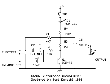 Electret Microphone Preamplifier 1 Transistor