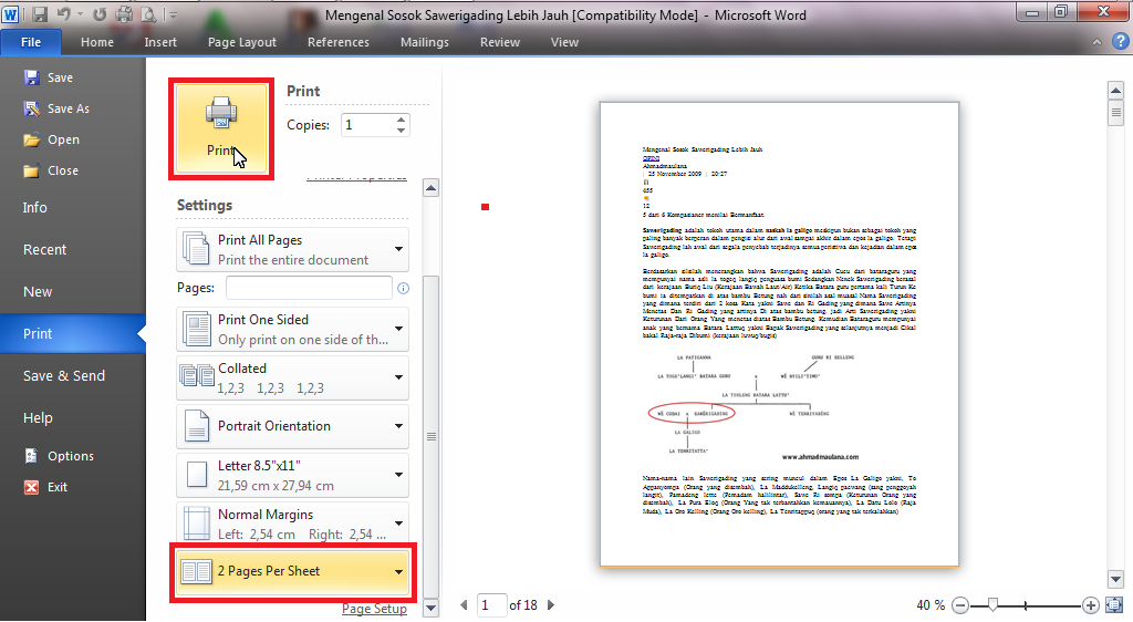 Cara Ngeprint 2 halaman  jadi 1 lembar di Microsoft Word 