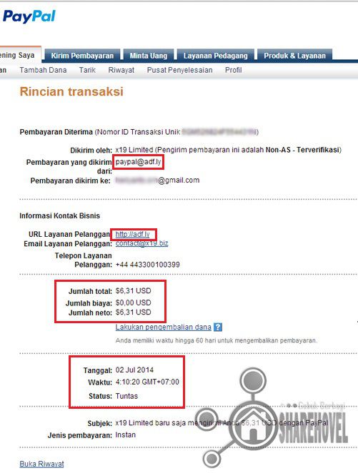 bukti pembayaran adf.ly di akun paypal juli 2014