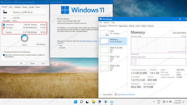 Low spec Windows 11 Pro 22000.194 SuperLite benchmark
