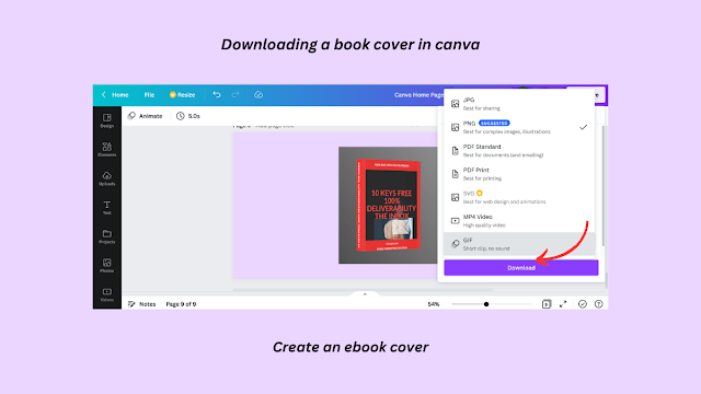Create an ebook: Downloading a book cover in canva