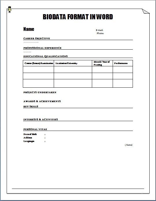 Biodata Format For Job Application Download Sample Biodata Form