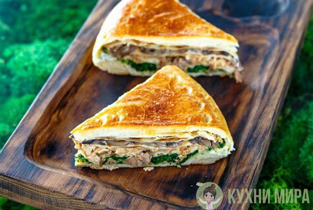 Пирог с грибами и курицой