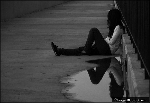 sad alone girl black and white water