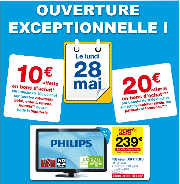 Pour tout achat sur la bijouterie, bijouterie fantaisie, vêtement, bébé, enfant, femme, homme à Carrefour recevez 10 euros par tranche de 30 euros en bon(s) d’achat bon plan fête des meres bon plan carrefour