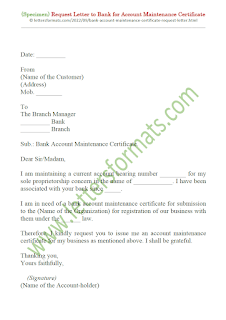 request for bank account maintenance letter format