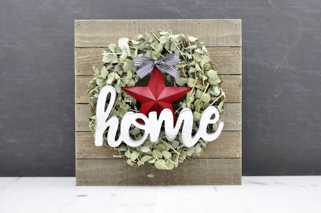 Home Sweet Home Enamel sign on moss-covered wreath. Designed by Jen Gallacher for Jillibean Soup. #enamelsign #wreath #jillibeansoup