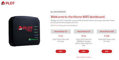 PLDT Home Wifi Dashboard - Load Home Boost Promos