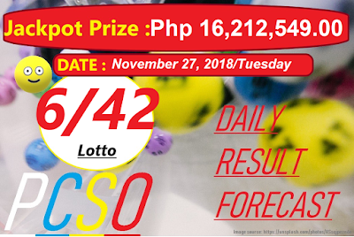 November 27, 2018 6/42 Lotto Result