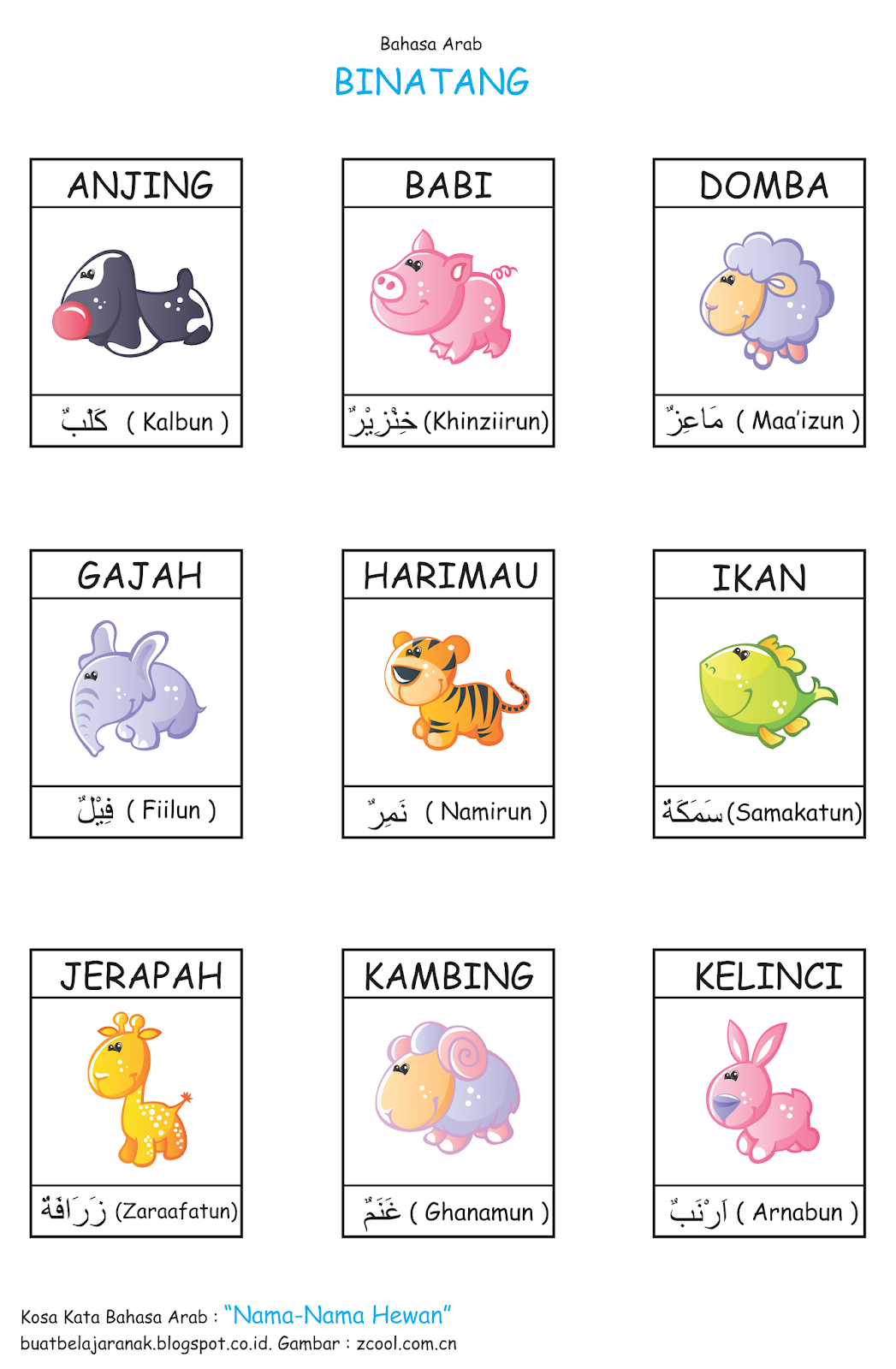 Kosa Kata Nama Nama Hewan  Dalam  Bahasa Arab Buat 