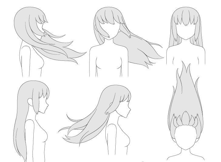 Rambut anime bertiup ke arah gambar yang berbeda
