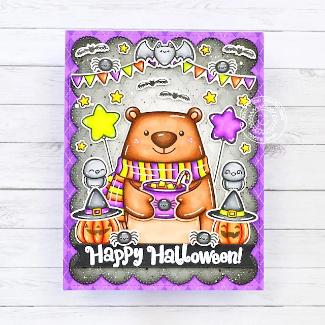 Sunny Studio Stamps: Holiday Hugs Halloween Card by Marine Simon (featuring Frilly Frame Dies, Dotted Diamond Background Dies, Too Cute To Spook)