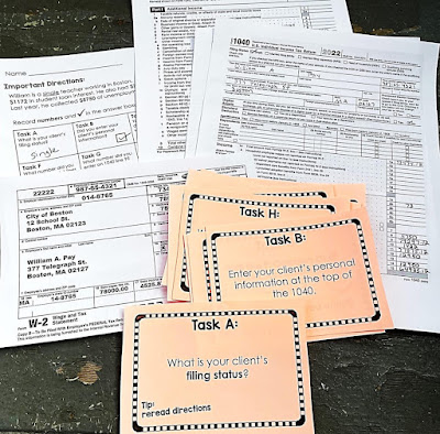 Tax Task Cards - Federal Income Tax 1040 Activity