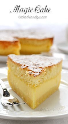 Magic Cake ~ The magic of this cake is in the fact that you make only one batter and, after baking, you get a cake with 3 distinct layers: dense one on the bottom, custard-like layer in the middle, and a fluffy sponge cake layer on top. It has wonderful vanilla flavor and simply melts in your mouth.