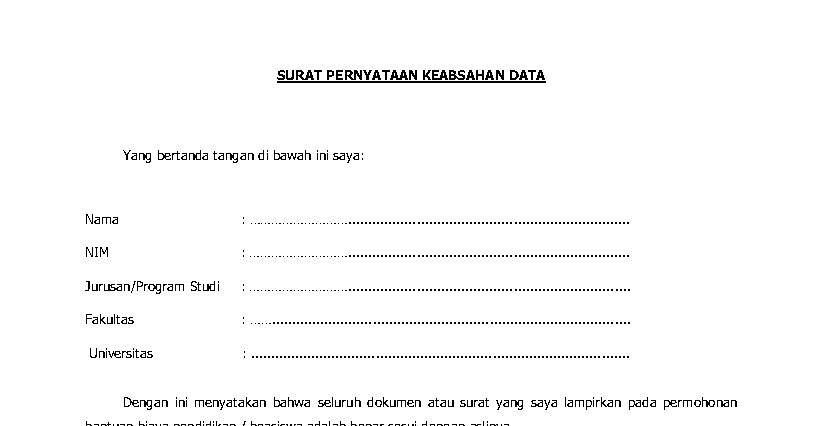 Contoh Surat Pernyataan Keabsahan Data - Terbaru Saat Ini