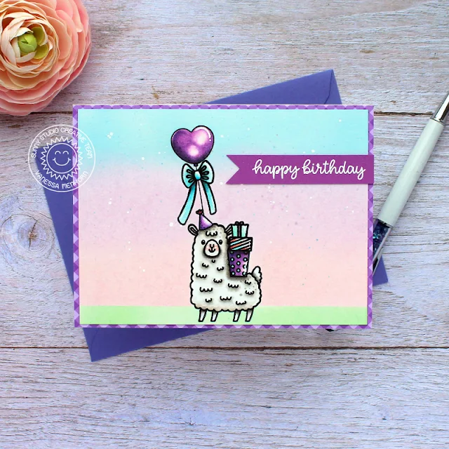 Sunny Studio Stamps: Lovable Llama Inside Greetings Llama Themed Birthday Card by Vanessa Menhorn